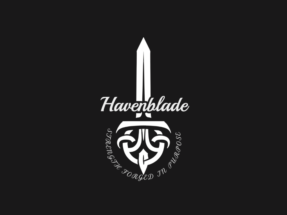 Minimal, symmetrical vertical blade with radiant glow; base features a circular ring; monochrome, futuristic, clean vector logo.