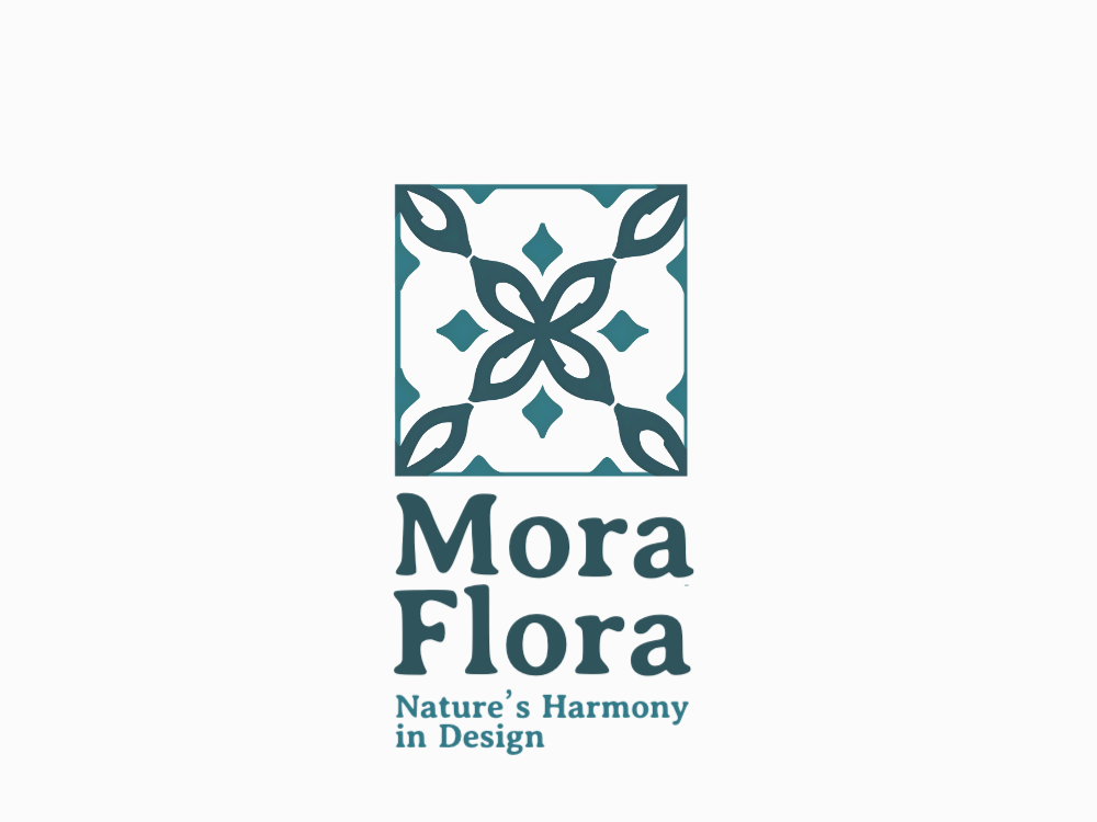Symmetrical four-petal floral logo with embossed teal gradient, soft shadows, and diamond accents; modern, minimal, tactile.