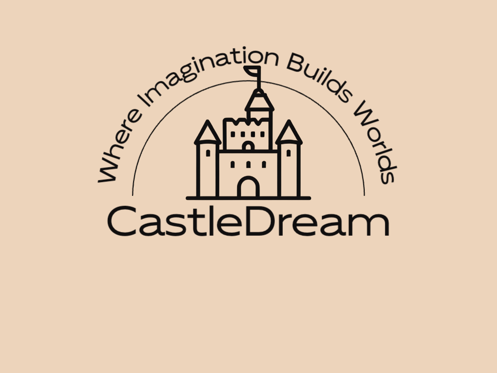 Minimalist castle line-art logo: central gate, two towers, a top keep with flag; warm brown-gold strokes on dark background; symmetric, vector-friendly, clean and scalable.