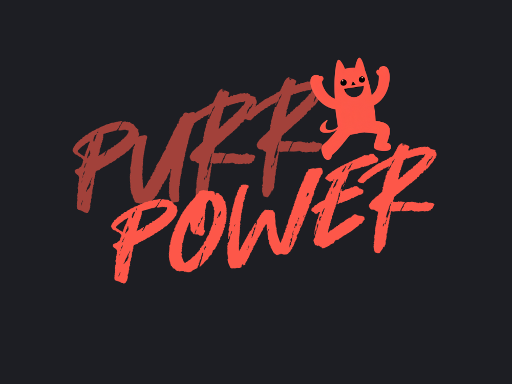 A bold coral-orange blob mascot with raised arms, round ears, large black eyes, triangular nose, and wide smile; flat vector style with clean lines and soft glow for high-contrast branding.