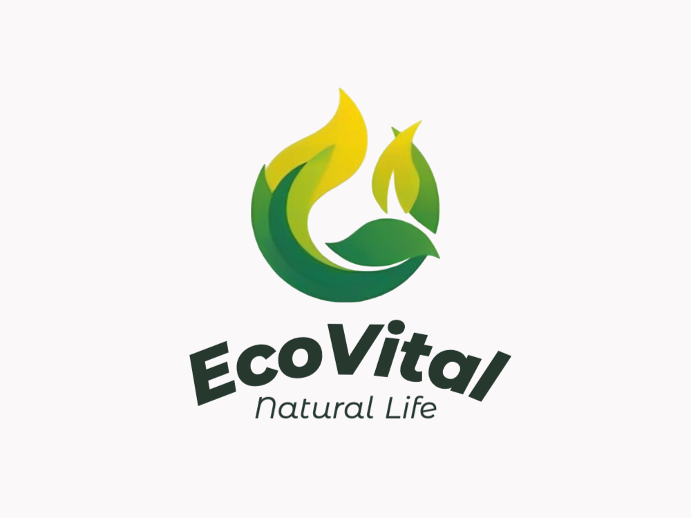 Circular eco-logo with interlocking yellow flame shapes and green leaves, soft white glow outlines, gradient yellow-to-green background, modern minimal vector style.
