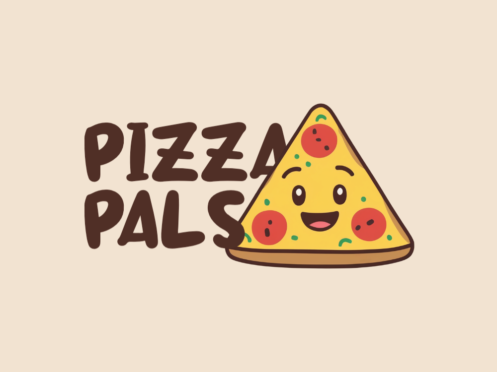 Kawaii triangular nacho chip logo with a smiling face, rosy cheeks, red topping accents, green garnish, bold brown outline, and soft gradient background in a clean vector style.