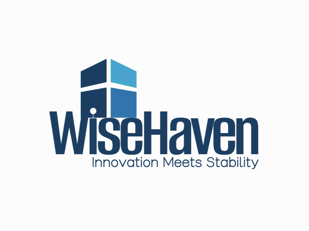 Geometric four-tile window grid in cool blue gradients, subtle bevels, central cyan glow, glossy 3D render, with a metallic sphere on a stem at lower-left for contrast.