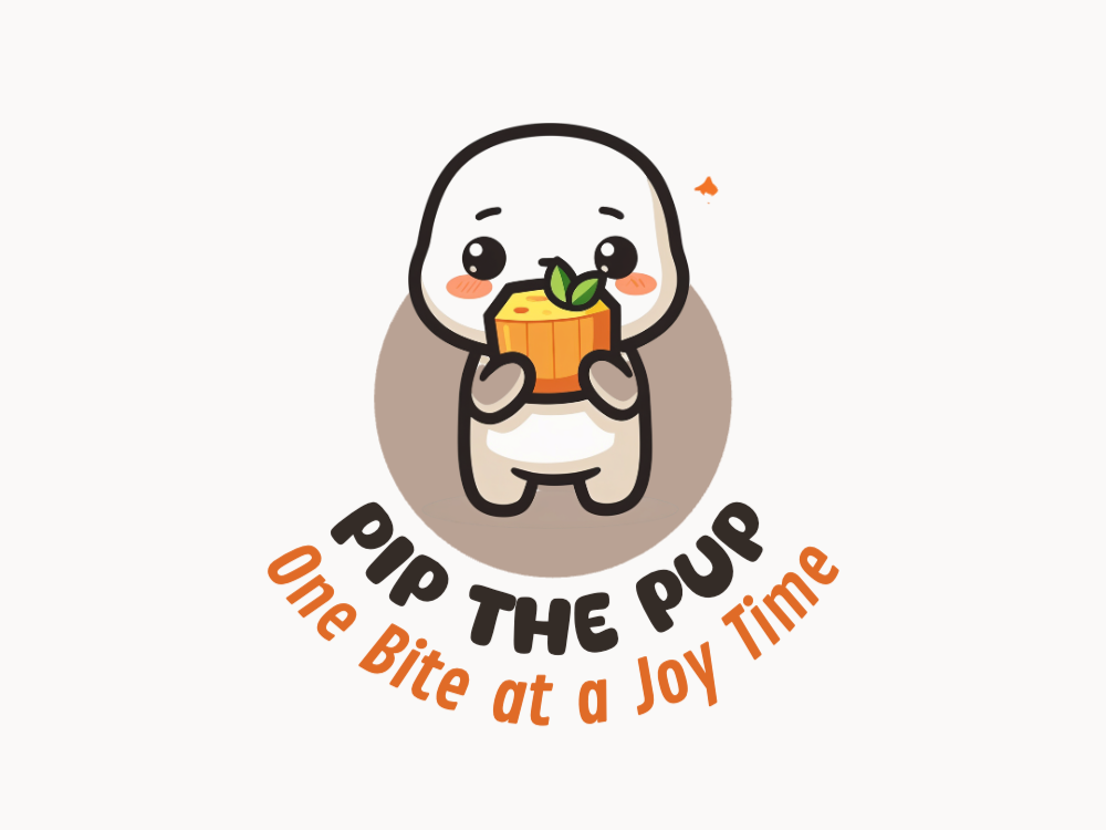 Chibi panda holding an orange cheese cube with a green leaf, bold outlines, soft shading, warm branding palette, vector-friendly.