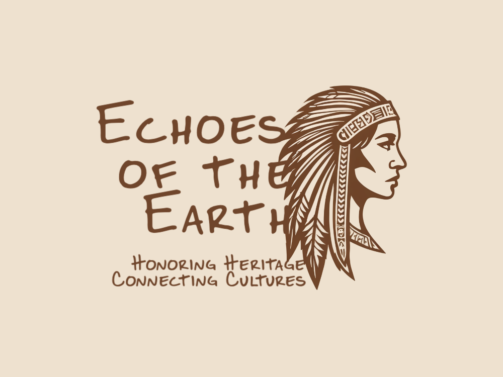 Bold white line-art logo of a Native American chief in profile with a feathered headdress, geometric headband motifs, on a brown gradient; high-contrast, scalable vector art.
