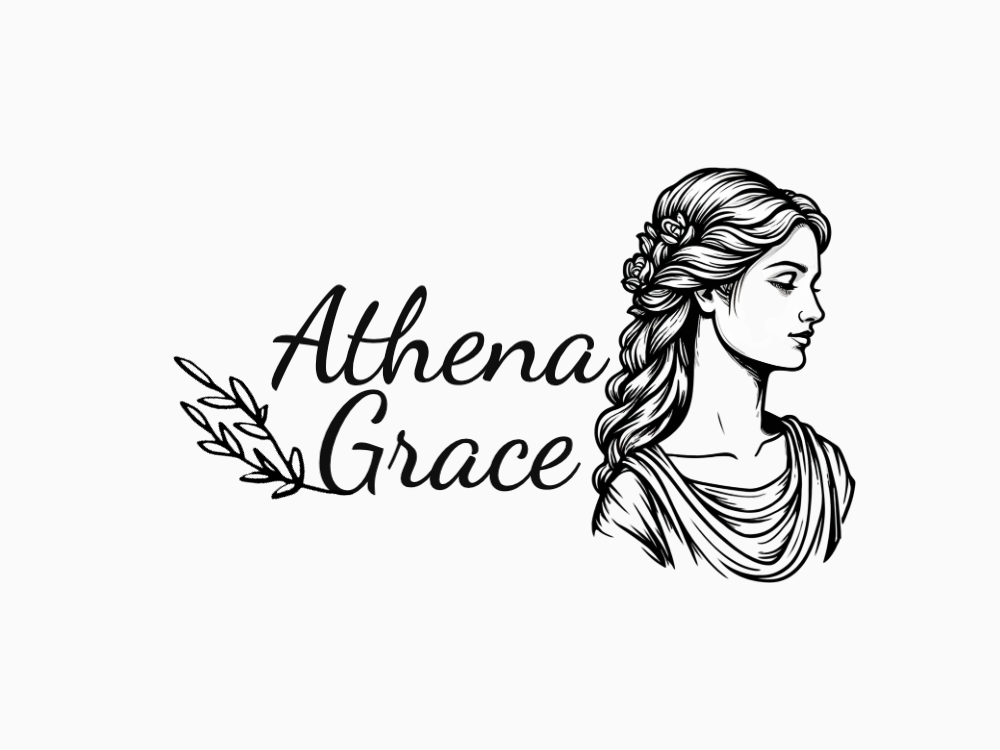 Monochrome logo of a right-facing female profile with braided crown of flowers, high-contrast ink lines, grayscale shading, elegant vintage-noir vibe; scalable vector-friendly.