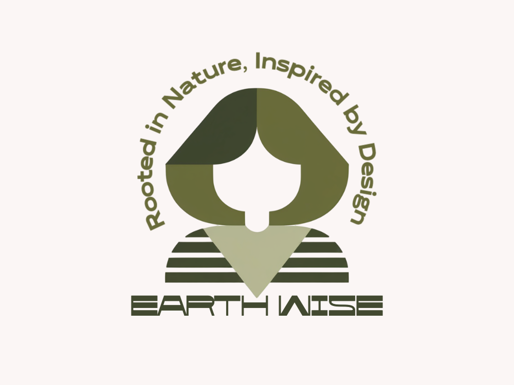 Symmetrical crest logo with olive-green rounded shield top, two lobes, central notch, beige inverted triangle bottom, ribbed arc layers, soft shading.